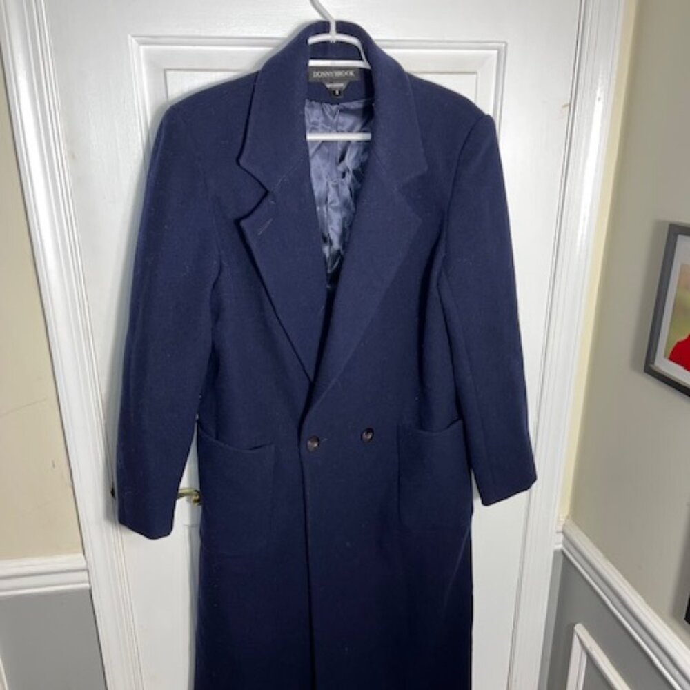 Donny Brook Wool size 8 Long Coat Navy Blue Women Collared 5 button - Ukraine